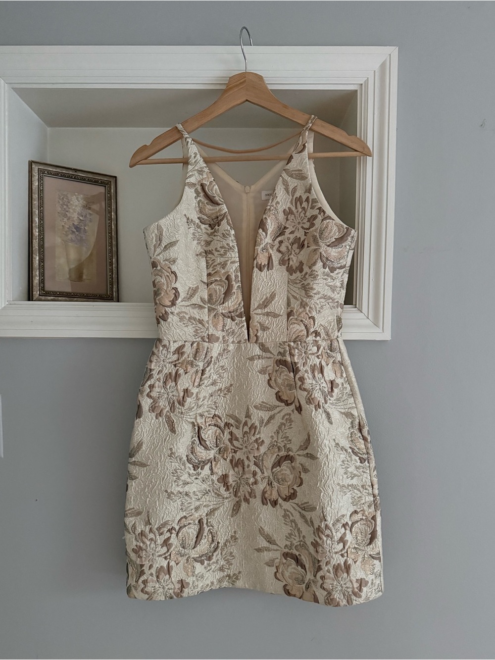Dress the Population Floral Beige Jacquard Mini Dress NWOT